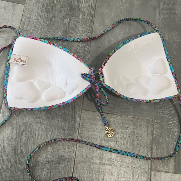 Crystallized LULI FAMA Aqua Pink String Lifting Lined triangle Bikini Top M - Picture 9 of 11